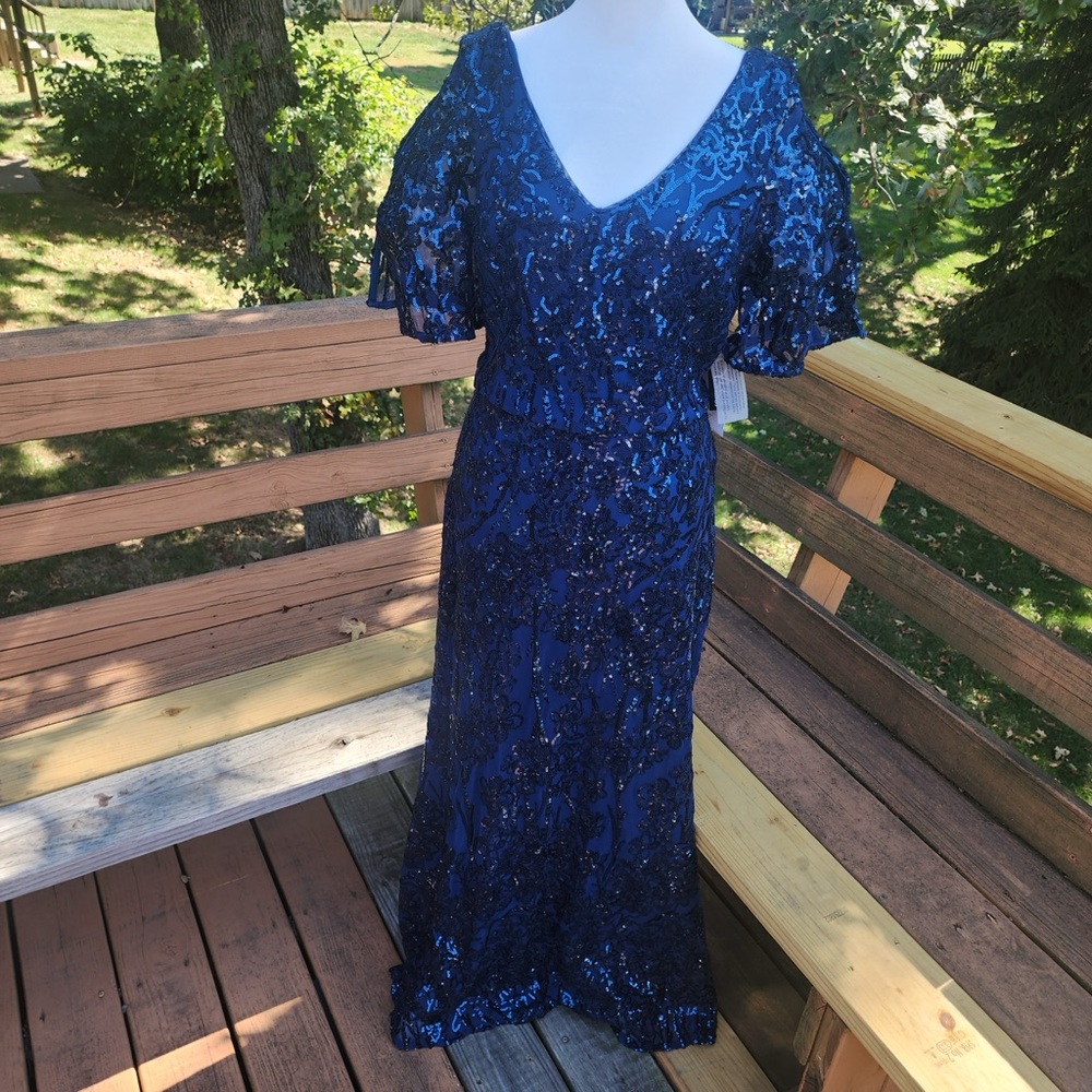 🔥NEW🔥 Fabulous Sequin V-Neck A-Line Dress w/Cold Shoulder Flutter Sleeve - NWT